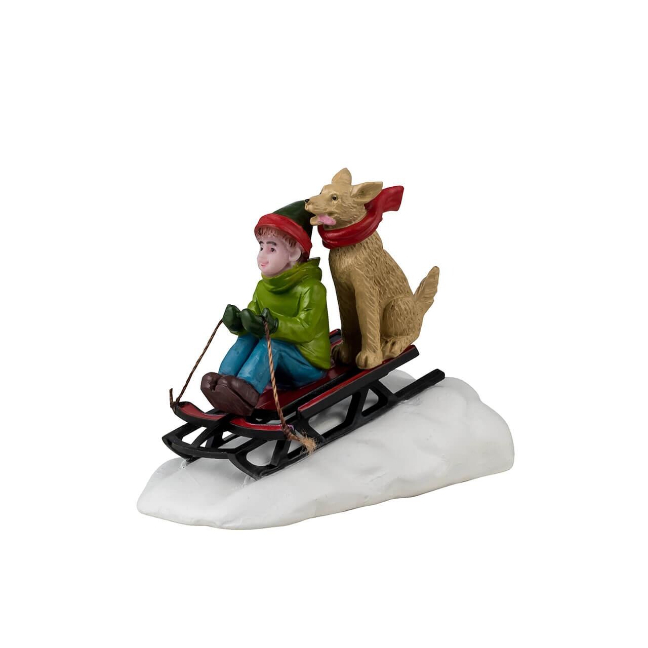 Lemax Christmas Caddington Village Accessory Doggone Downhill Sledding Figurine
